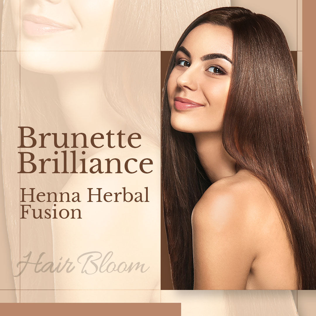 (Copy) Hair Bloom Natural Brunette Hair Color- Herbal Henna & Indigo Mix Hair Color Powder- 12 individual sachets (10 gm each)- Reusable Brush & Tray Included