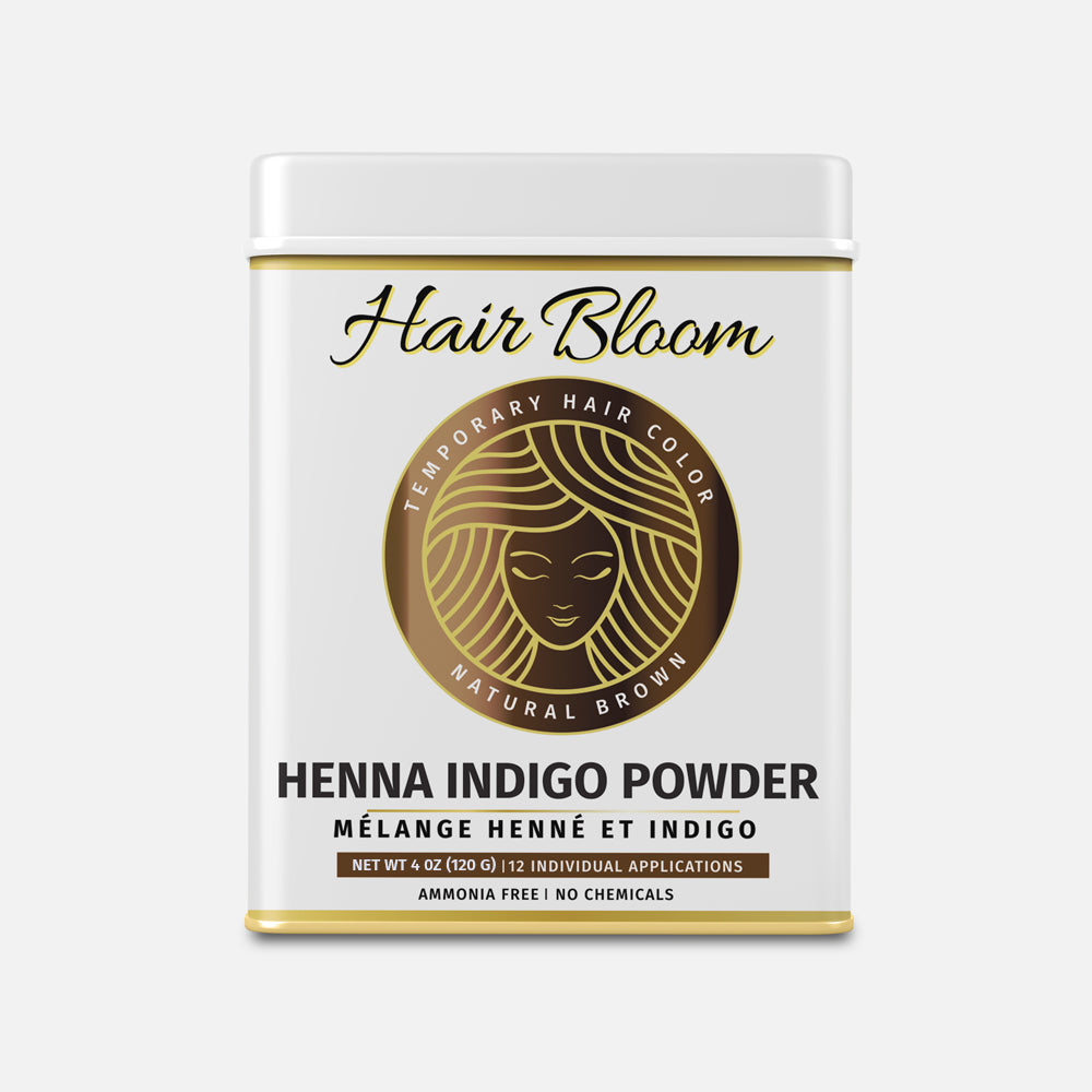 (Copy) Hair Bloom Natural Brunette Hair Color- Herbal Henna & Indigo Mix Hair Color Powder- 12 individual sachets (10 gm each)- Reusable Brush & Tray Included