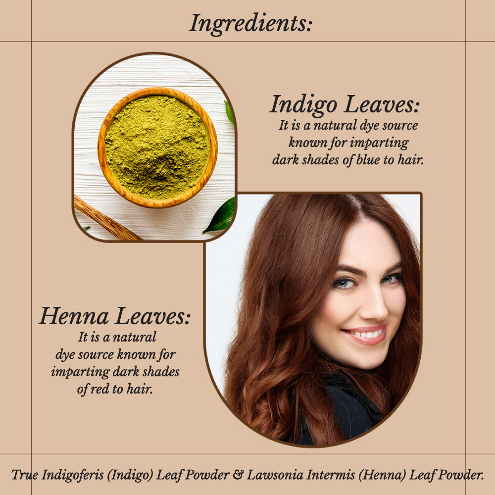 (Copy) Hair Bloom Natural Brunette Hair Color- Herbal Henna & Indigo Mix Hair Color Powder- 12 individual sachets (10 gm each)- Reusable Brush & Tray Included