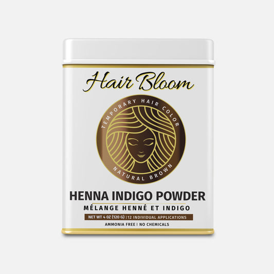 (Copy) Hair Bloom Natural Brunette Hair Color- Herbal Henna & Indigo Mix Hair Color Powder- 12 individual sachets (10 gm each)- Reusable Brush & Tray Included